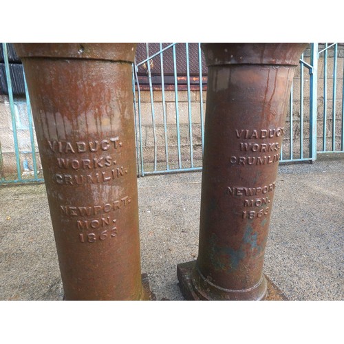 83 - PAIR OF CAST IRON BOLLARDS - VIADUCT WORKS CRUMLIN DATED 1863