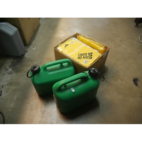 853 - BOX OF CHAMOIS & 2 PETROL CANS