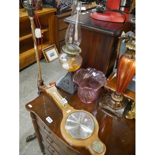 880 - OIL LAMP &  BAROMETER