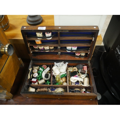 921 - MOTHER OF PEARL SEWING BOX & CONTENTS