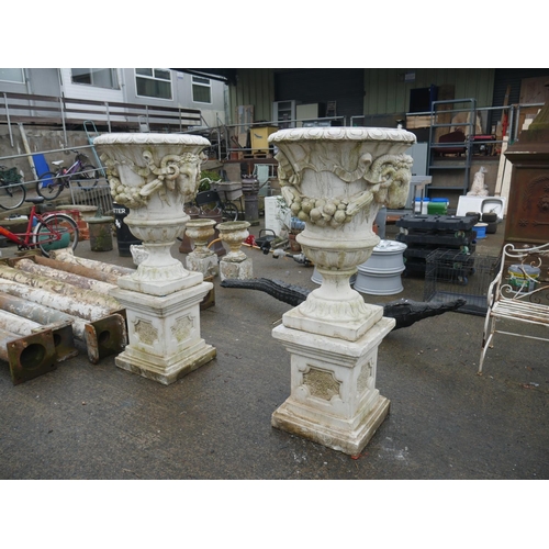 185 - PAIR OF LARGE RECONSTITUTED STONE PLANTERS