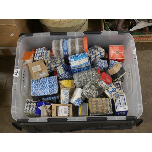 294 - BOX OF SCREWS, CABLE TACKS ETC