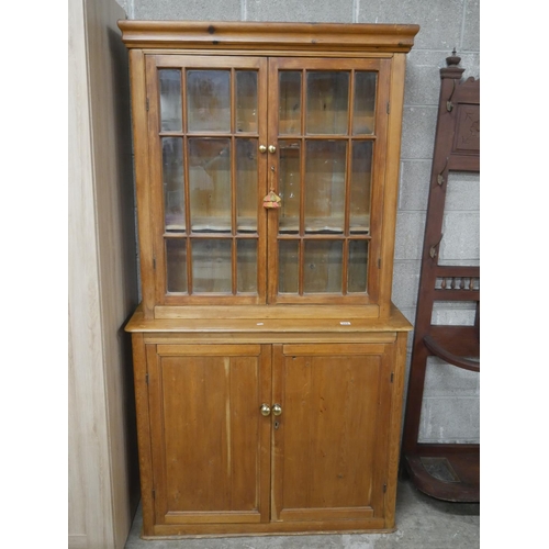 394 - VICTORIAN 2 DOOR PINE BOOKCASE