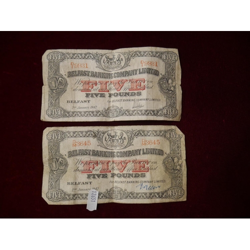 483 - 2 1942 BELFAST BANKING CO. £5 NOTES