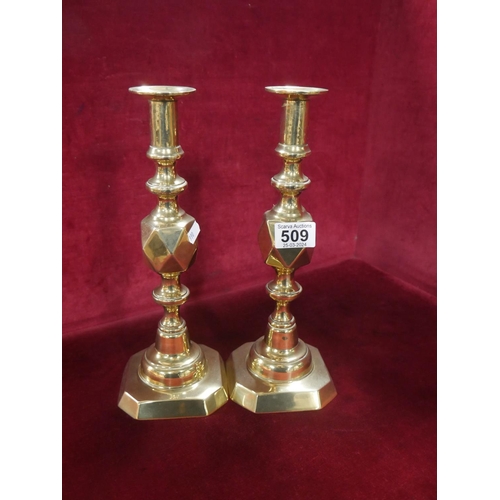 509 - BRASS KING OF DIAMOND CANDLESTICKS