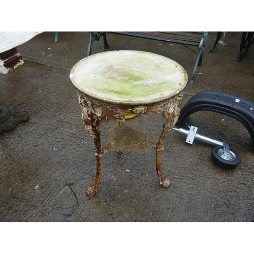 129 - VICTORIAN CAST IRON TABLE WITH MARBLE TOP