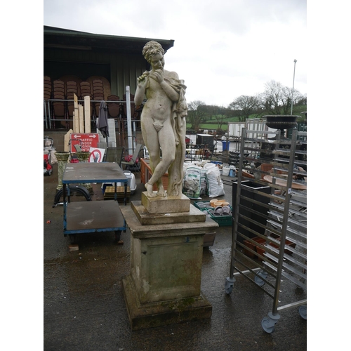 164 - AGED GARDEN FIGURINE ON PLINTH - APPROX 8 FT HIGH