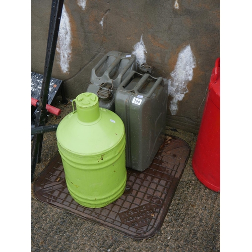 184 - 2 JERRY CANS & OIL CAN