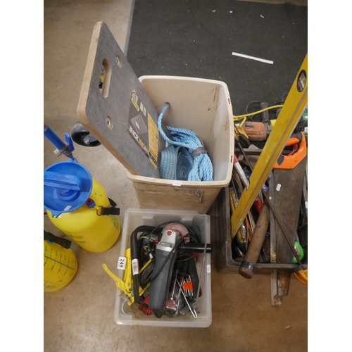 248 - BOX OF TOOLS PLUS BIN & CONTENTS