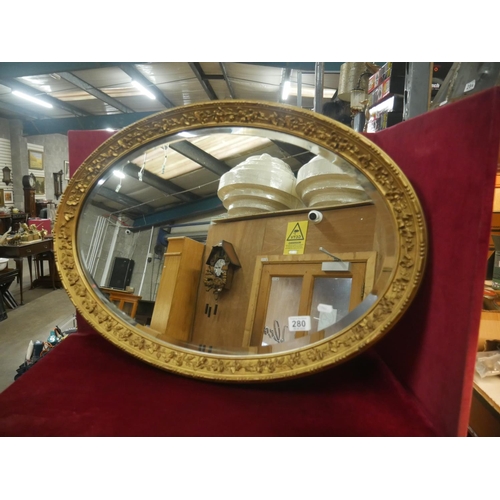 280 - VICTORIAN GILT OVERMANTLE BEVELED MIRROR