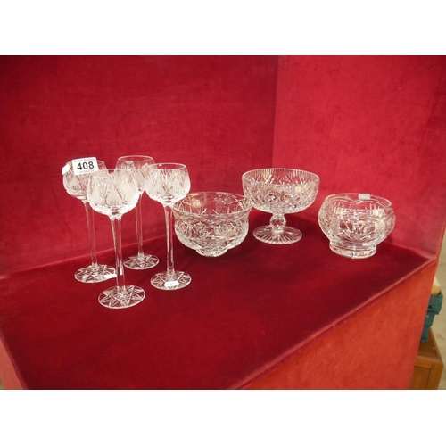 408 - 4 TYRONE WINE GLASSES PLUS 3 TYRONE BOWLS