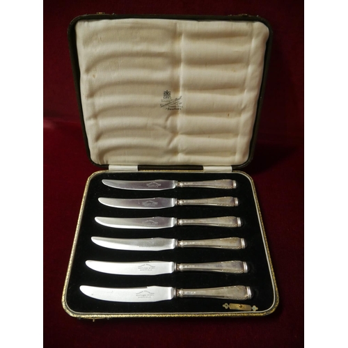 448 - CASED SILVER HANDLED KNIVES