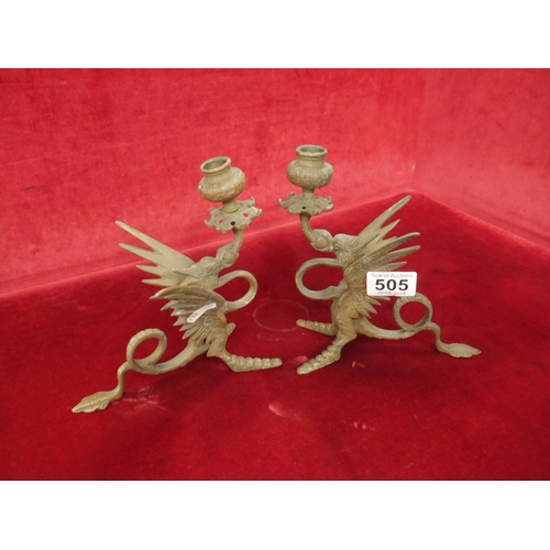 505 - PAIR OF BRASS CANDELABRAS