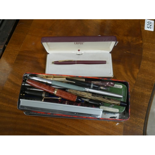 518 - LOT OF PENS INCLUDING SOME WITH GOLD NIBS