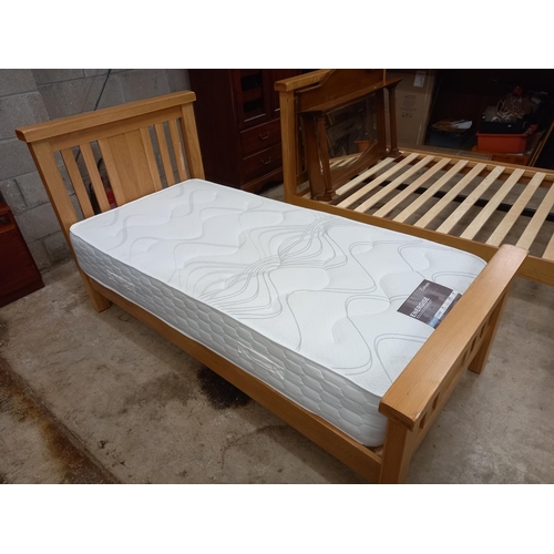 584 - OAK SINGLE BED WITH MATTRESS