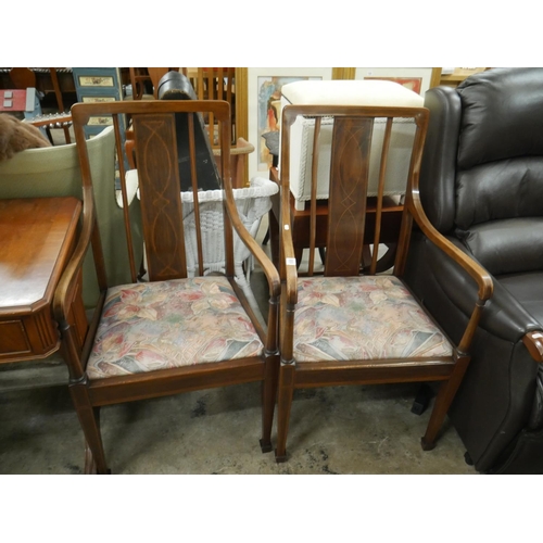 688 - PAIR OF INLAID EDWARDIAN OPEN ARMCHAIRS