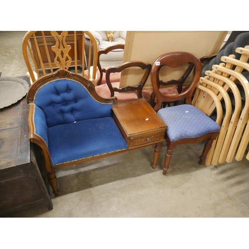 694 - TELEPHONE SEAT & VICTORIAN BALLOON BACK CHAIR