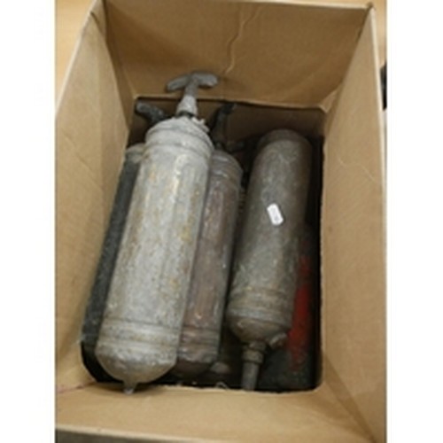 757 - BOX OF BRASS FIRE EXTINGUISHERS