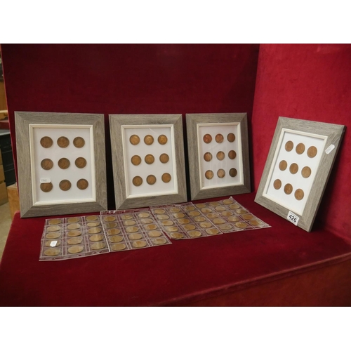 426 - LARGE LOT OF OLD PENNIES - SOME FRAMED