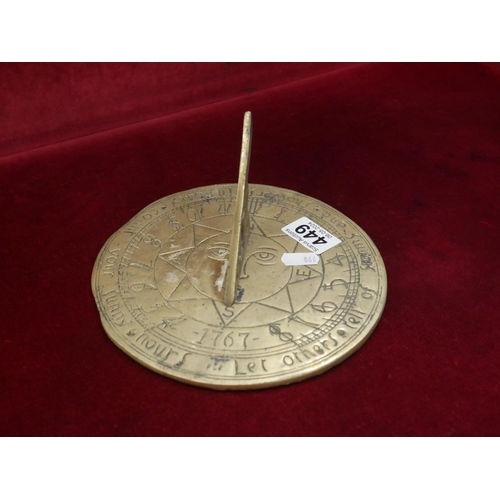 449 - OLD BRASS SUNDIAL TOP