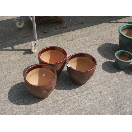 127 - 3 GLAZED PLANTERS