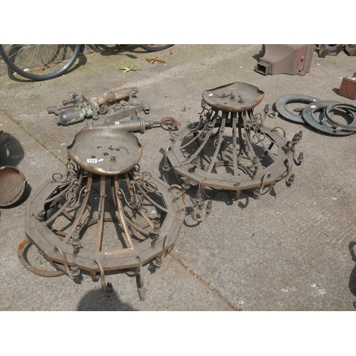 154 - 2 VINTAGE BRASS CHANDELIERS FOR RESTORATION