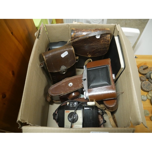 741 - BOX OF CAMERAS ETC