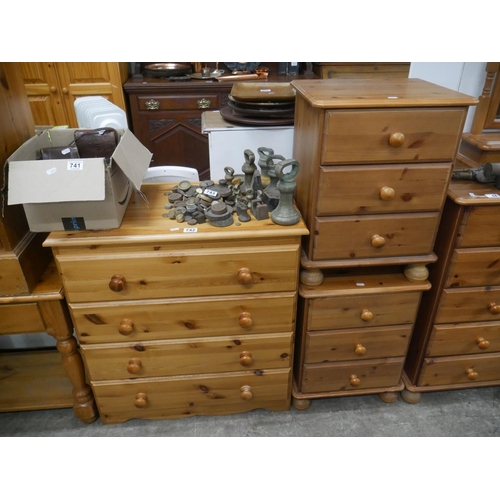 742 - PINE CHEST OF DRAWERS AND 2 LOCKERS