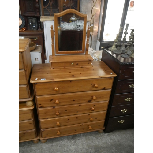 744 - PINE CHEST OF DRAWERS WITH MATCHING MIRROR