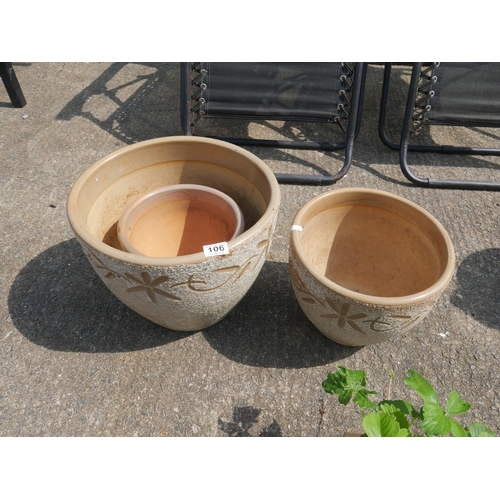 106 - SET OF 3 GLAZED PLANTERS