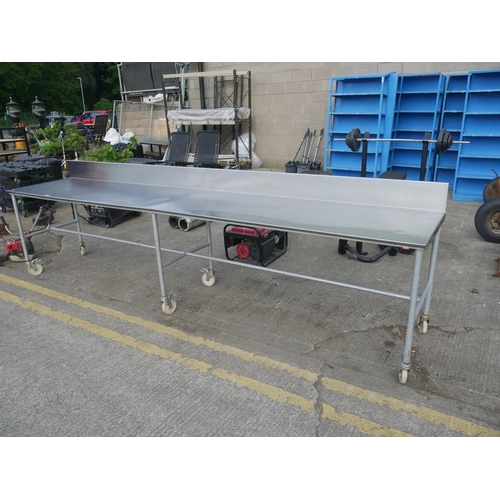 53 - STAINLESS STEEL TROLLEY TABLE - APPROX 12' LONG