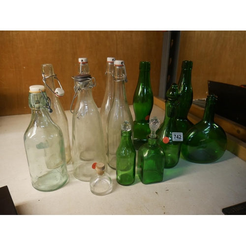 742 - LOT OF GREEN BOTTLES