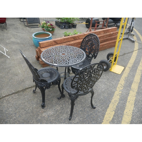 128 - METAL GARDEN TABLE & 3 CHAIRS