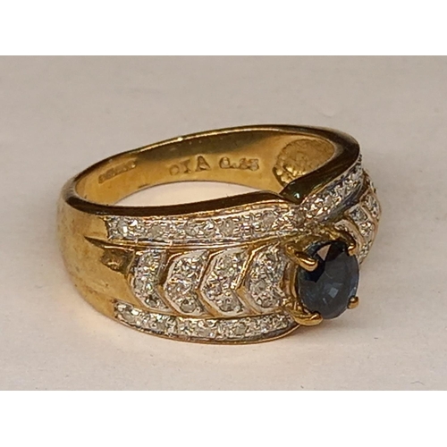 395 - 9CT SAPPHIRE & DIAMOND RING SIZE L.1/2