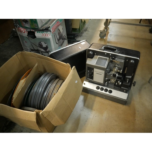 814 - PROJECTOR & BOX OF FILM REELS