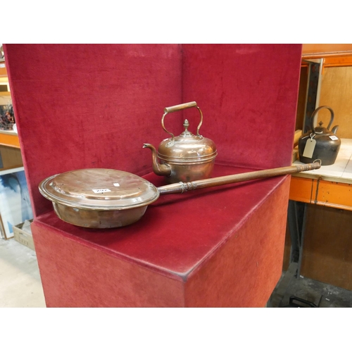 292 - COPPER BED WARMER & KETTLE