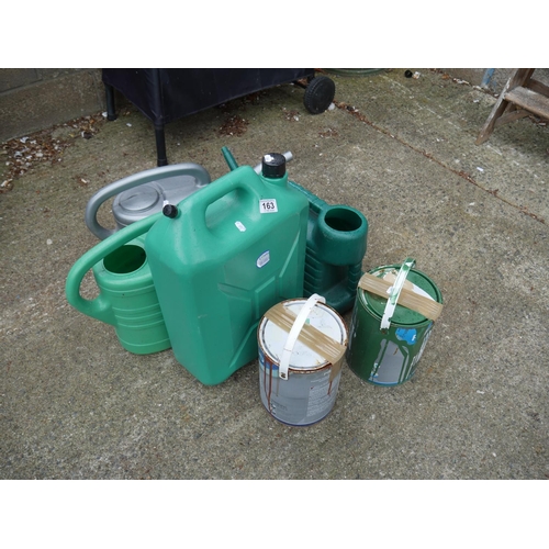 163 - LOT OF WATERING CANS PLUS PAINT