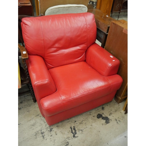 558 - RED LEATHER ARMCHAIR