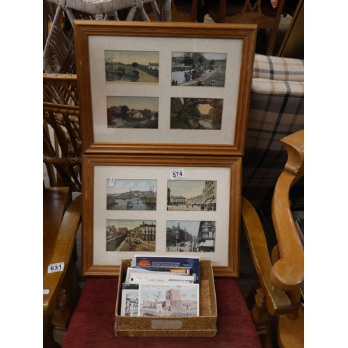 574 - BOX OF POSTCARDS & FRAMED POSTCARDS