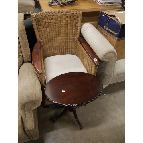 588 - OCCASIONAL TABLE & RATTAN ARMCHAIR