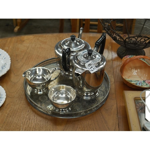 613 - SILVER PLATED TEA SERVICE & TRAY