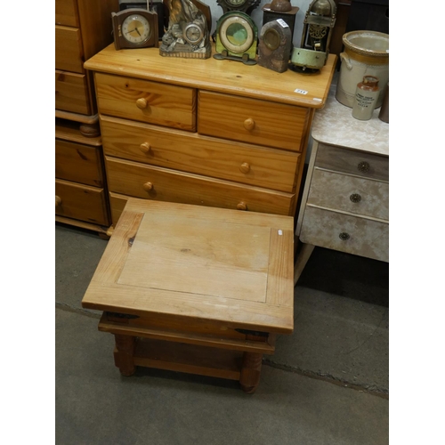 711 - PINE CHEST OF DRAWERS & PINE OCCASIONAL TABLE