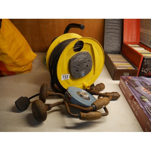 733 - EXTENSION REEL PLUS TAPE MEASURE & DRILLS