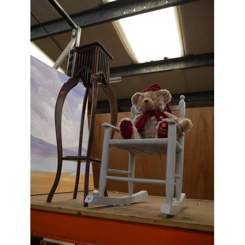 761 - ROCKING CHAIR, PLANT STAND & HARRODS BEAR