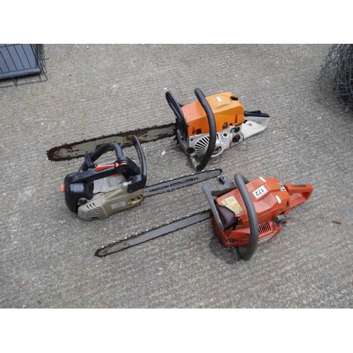 172 - 3 CHAINSAWS FOR PARTS OR REPAIRS