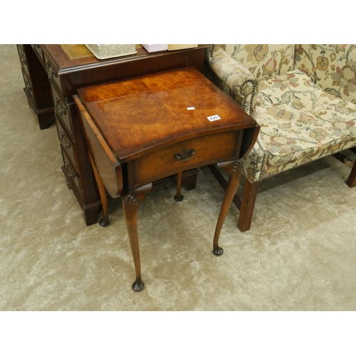 620 - EDWARDIAN BURR WALNUT CONCAVE DROP LEAF LAMP TABLE