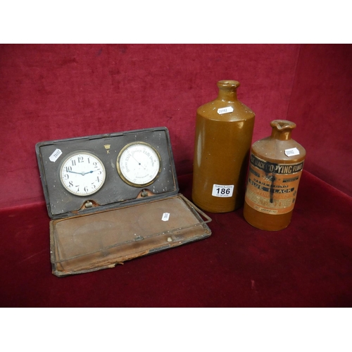 186 - OLD STONE BOTTLES & BAROMETER