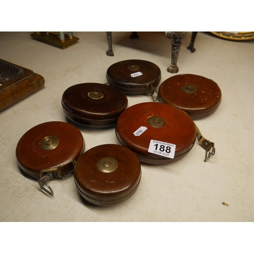 188 - 6 VINTAGE LEATHER MEASURING TAPES