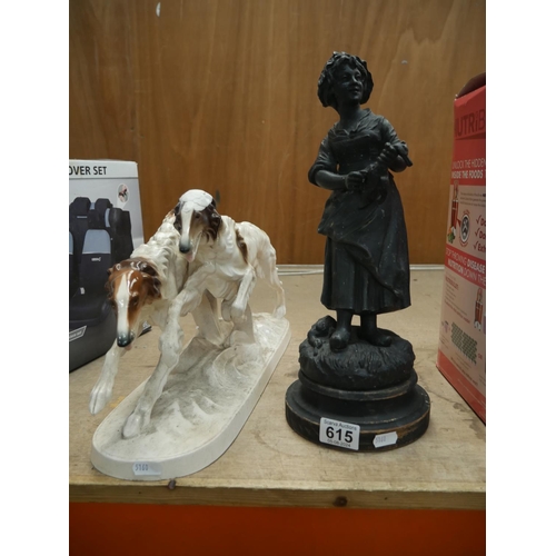 615 - SPELTER FIGURE & CERAMICS DOGS