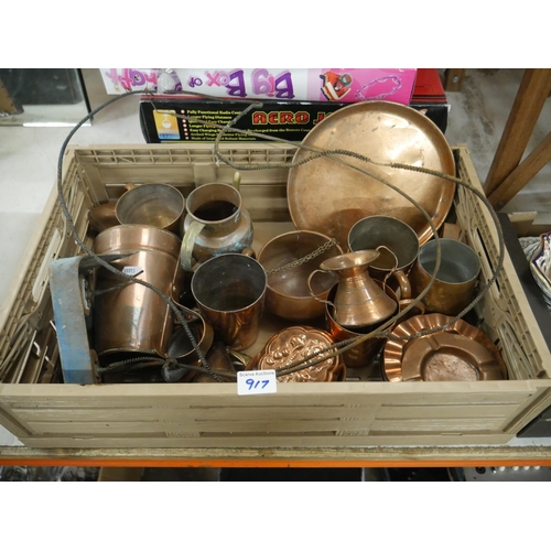 917 - CRATE OF COPPER WARE